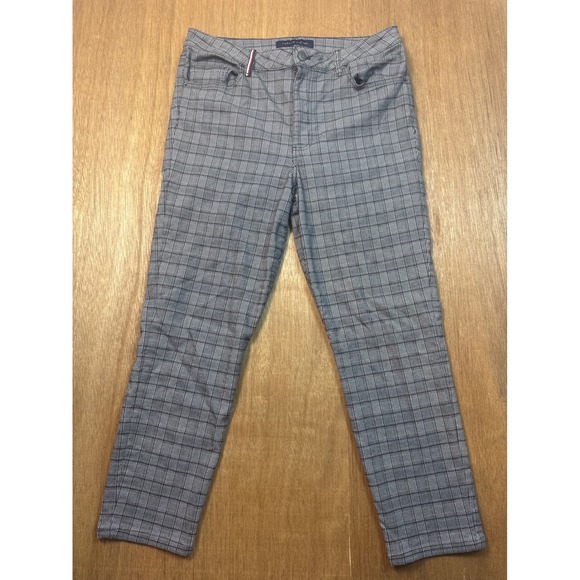 Tommy Hilfiger Pants - Tommy Hilfiger Plaid Ankle Pants Womens 10 Grey Excellent Slim Leg Trousers